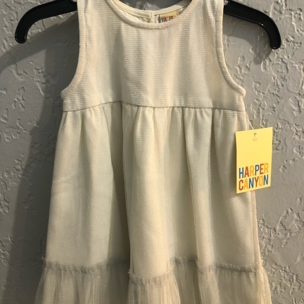 Harper Canyon Silver Sparkle Tulle Dress 12M and Garanimals Cotton Tights 6-18M